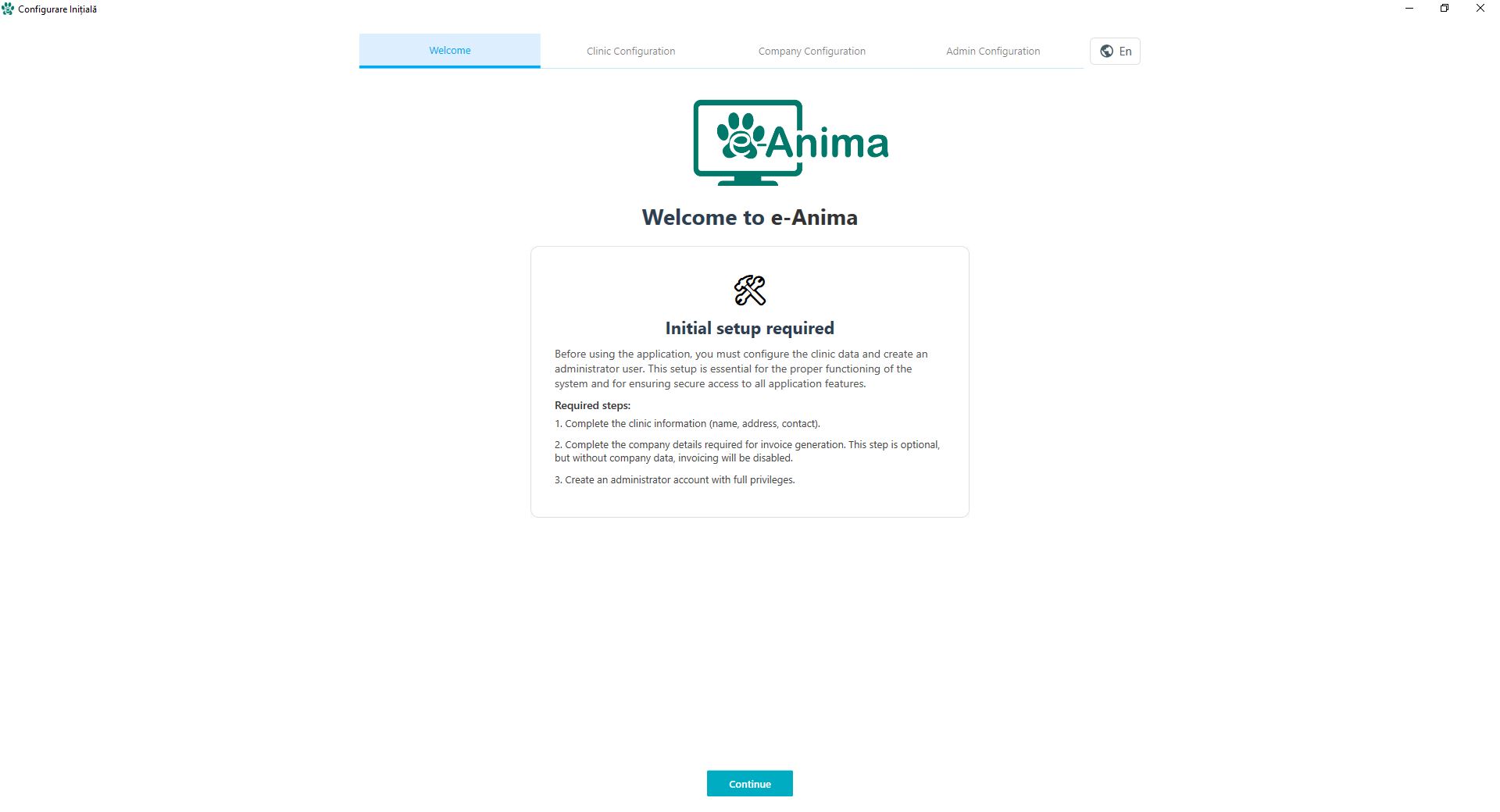e-Anima Welcome Screen
