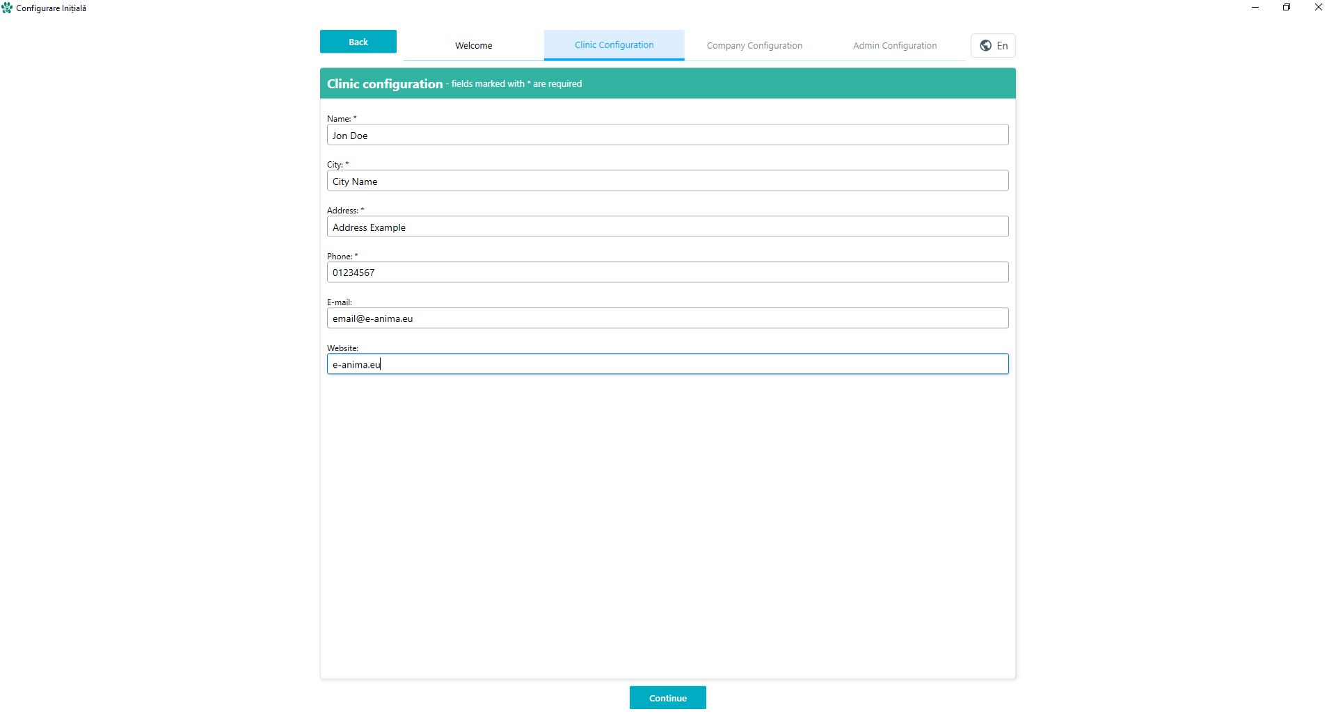 Clinic Configuration Interface